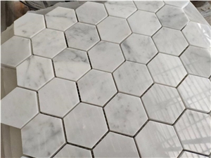 Carrara White Hexagon Polished Marble Floor Mosaic