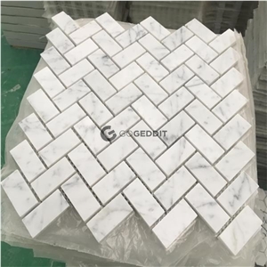 Carrara White Honed 1x2 Herringbone Marble Mosaic