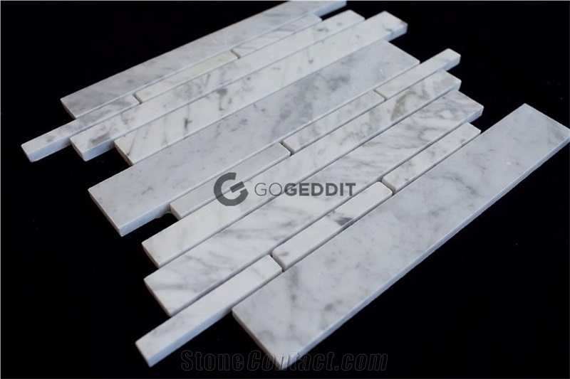 Carrara White Linear Strip Honed Marble Mosaic
