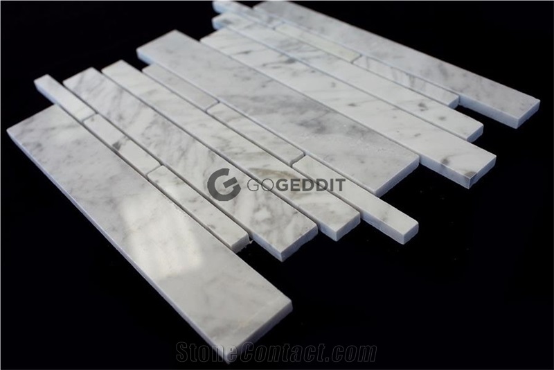 Carrara White Linear Strip Polished Marble Mosaic