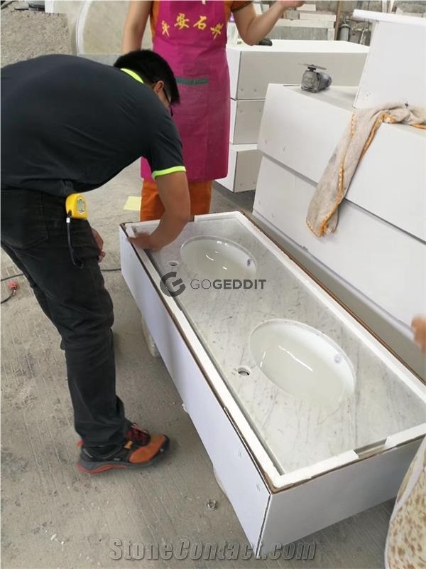 Carrara White Marble Double Sink Vanity Top
