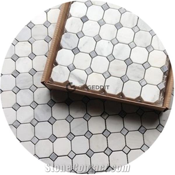 Carrara White Octagon Bardiglio Gray Dot Mosaic