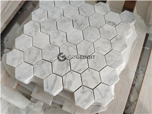 Carrara White Polished 2" Hexagon Marble Mosaic