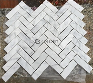 Carrara White Polished Herringbone Marble Mosaic