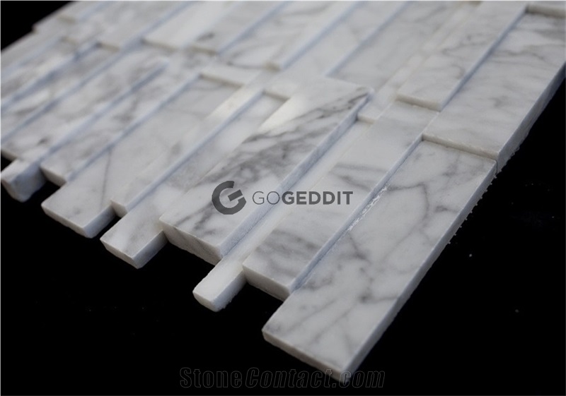 Carrara White Random Strip Honed Marble Mosaic