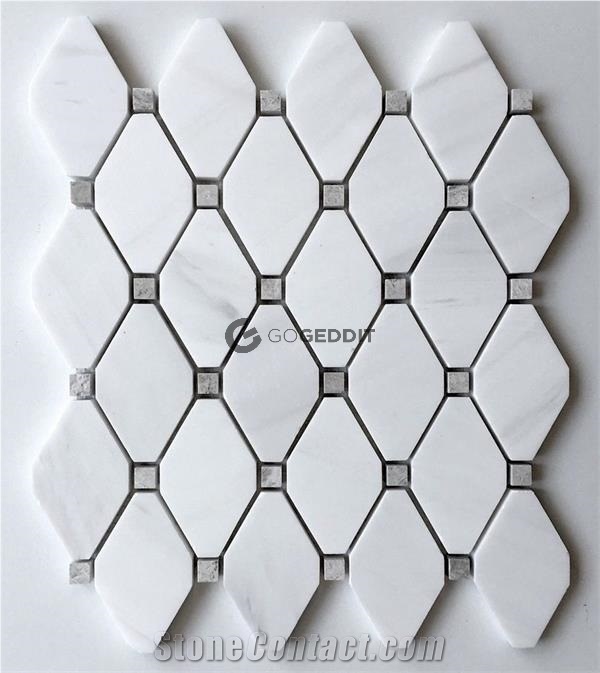 Carrara White Rhomboid Gray Dot Marble Mosaic Tile