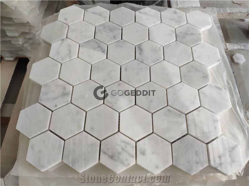 Carrera White Hexagon 5" Polished Marble Mosaic