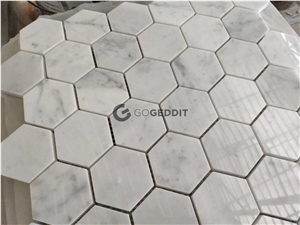 Carrera White Hexagon Marble Bathroom Mosaic Tile
