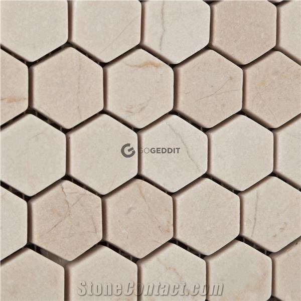 Crema Marfil 2 Hexagon Marble Mosaic Polished