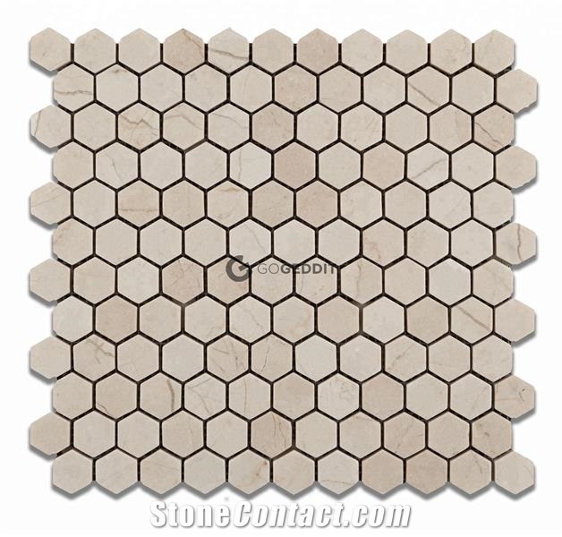 Crema Marfil Marble 1" Hexagon Mosaic Polished