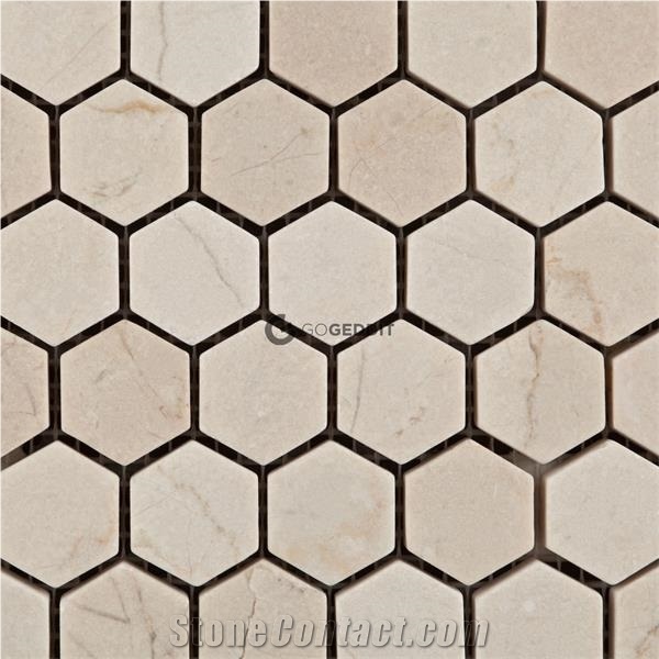 Crema Marfil Marble 1" Hexagon Mosaic Polished