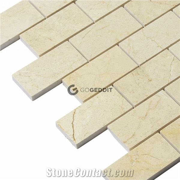 Crema Marfil Stacked Brick 1x2" Marble Mosaic Tile