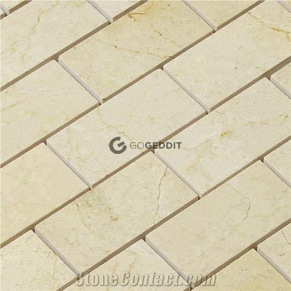 Crema Marfil Stacked Brick Wall Marble Mosaic