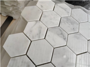 White Carrara Marble Hexagon Mosaic Tile Honed