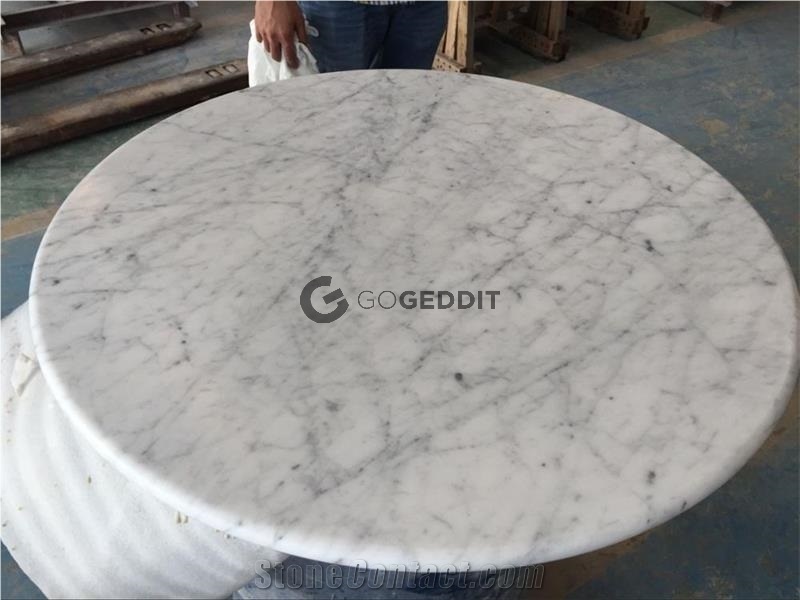 White Carrara Marble Round Bistro Table, Round Marble Slab Table Top