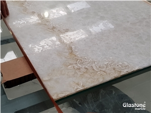 Laminated White Onyx with Glass Tiles