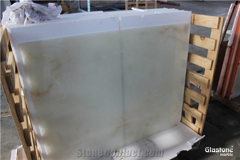 Laminated White Onyx with Glass Tiles