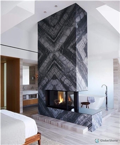 Rampura Black Marble Modern Fireplace
