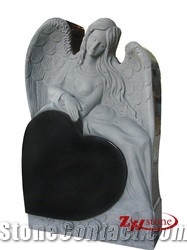 Absolute Black Granite Angel Heart Headstone