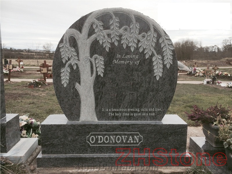 Aurora Granite Upright Rose Carving Headstone