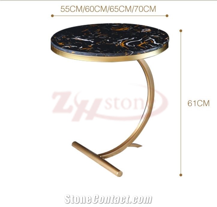 Black Gold Marble Round Tabletop Simple Leg
