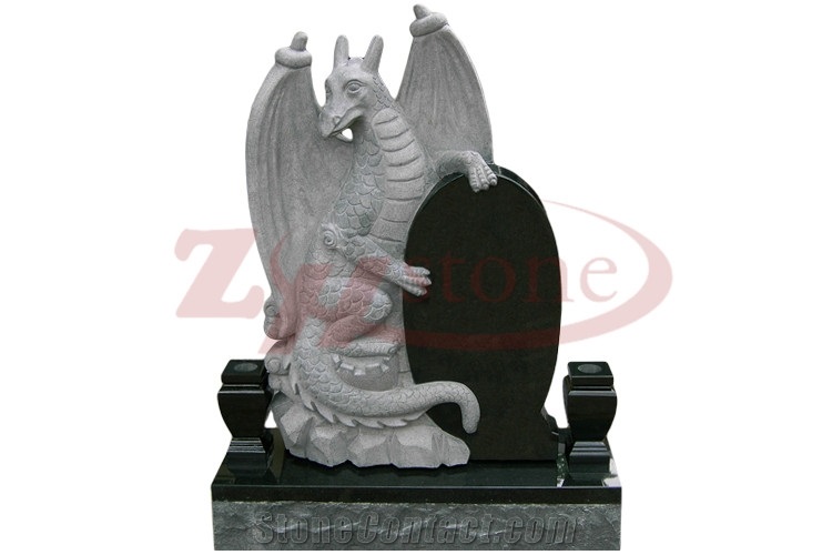 Black Granite Dinosaur Design Pet Tombstone
