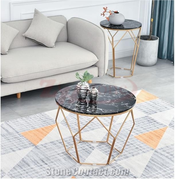 Calacatta Carrara Marble Tea Table& Metal Leg