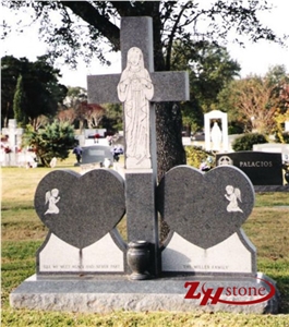 Double Heart&Cross Angel Granite Tombstone