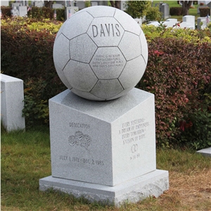 Football on Square Column Grey Granite Monument
