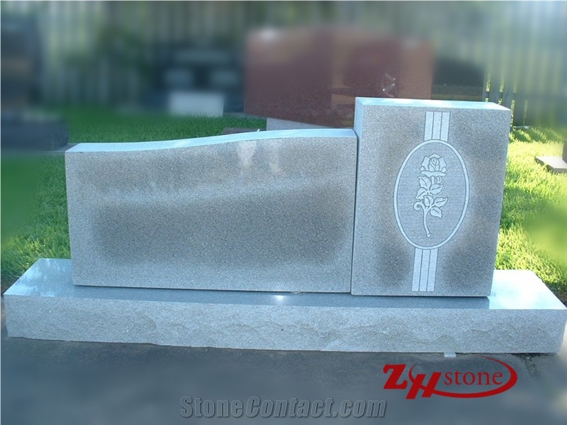 French Curve Flower Engraving Upright Headstone