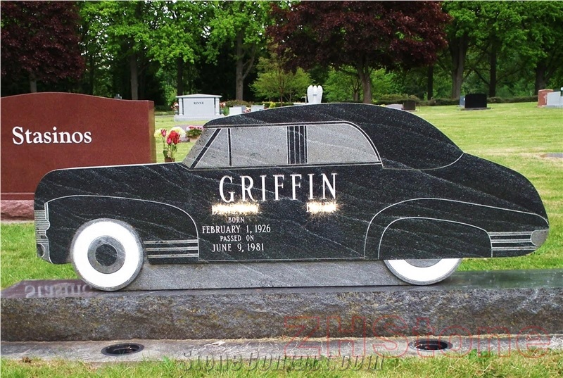 Full Classic Car Black Granite Double Monuments
