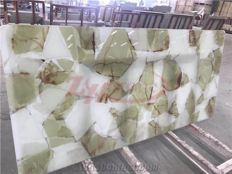 Green&White Piece Onyx Laminated with Glass Panel