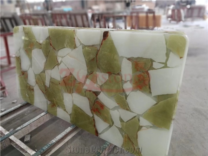 Green&White Piece Onyx Laminated with Glass Panel