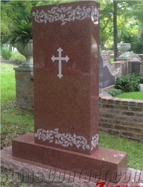 Imperial Red Granite Cross Carving Headstones
