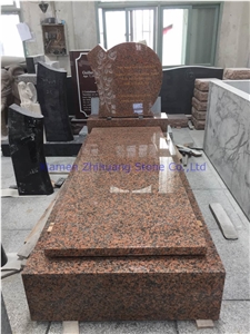 Maple Red Granite Rose Carving Single Monument