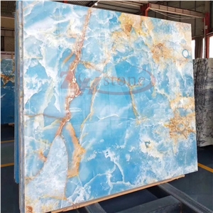 Pakistan Blue Backlit Onyx Slabs Composite Panel