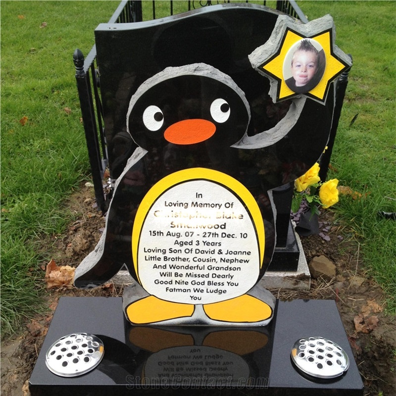 Penguin Design Shanxi Black Granite Kid Monument