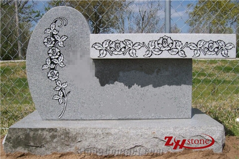 Rose Carving on Cuboid Side Grey Granite Monument