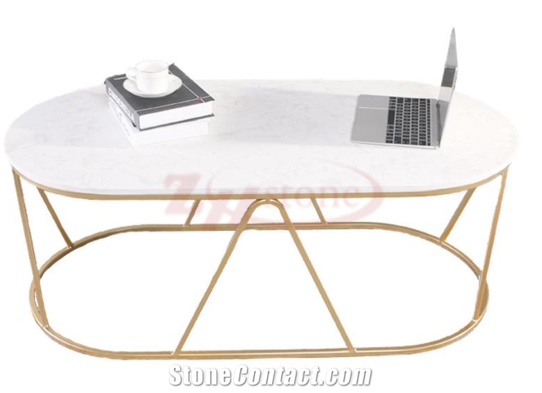 Square Statuary Marble Table with Gold Metal Leg