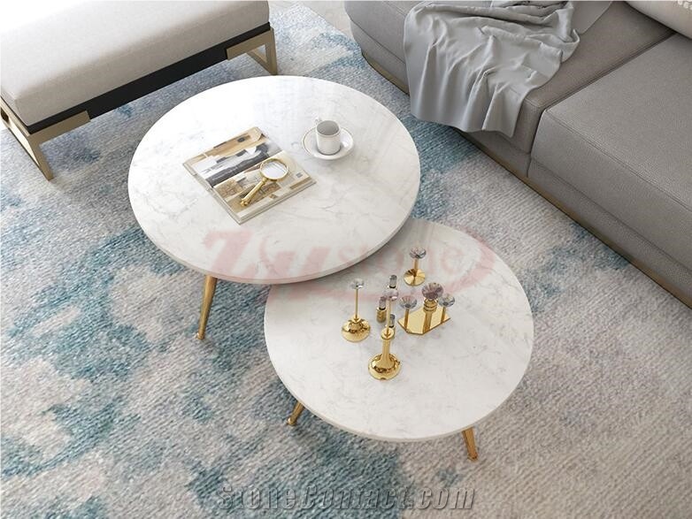 Square Statuary Marble Table with Gold Metal Leg