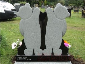Twoteddies&Heart Platinum Black Granite Headstone
