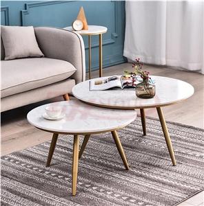 Volakas Imperial Marble Oval Table with Metal Leg