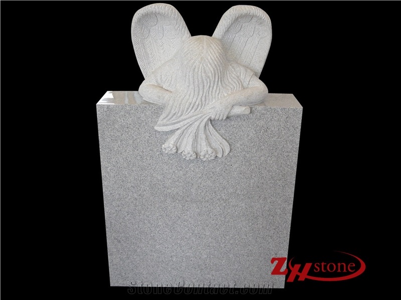 Weeping Angel &Flower Grey Granite Tombstone