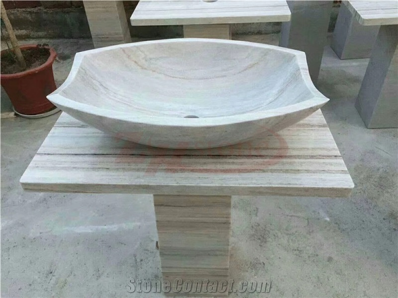 White Crystal Wood Vein Marble Wash Basin