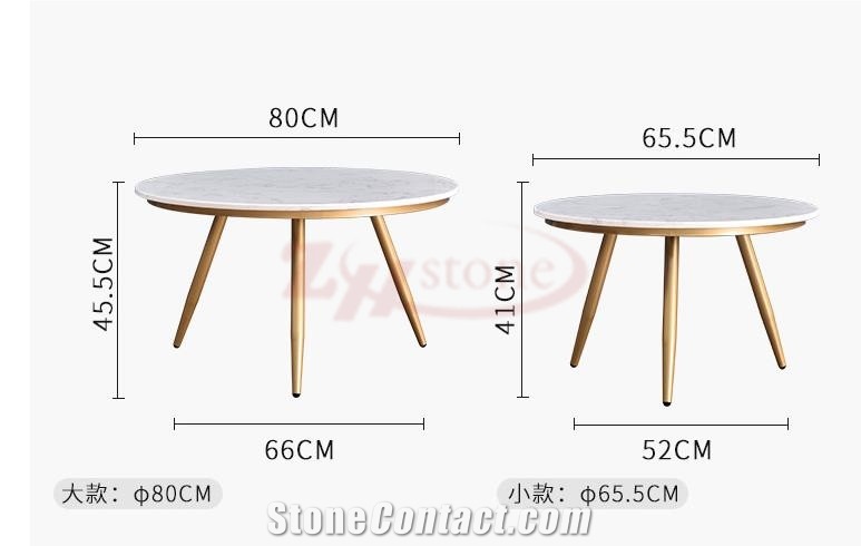 White Marble Round Tea Table with Metal Leg