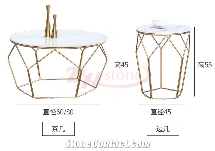 White Rhino Marble Square Table Top&Gold Metal Leg