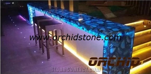 Agate Blue Semiprecious Stone Bench Tops, Commercial Counters