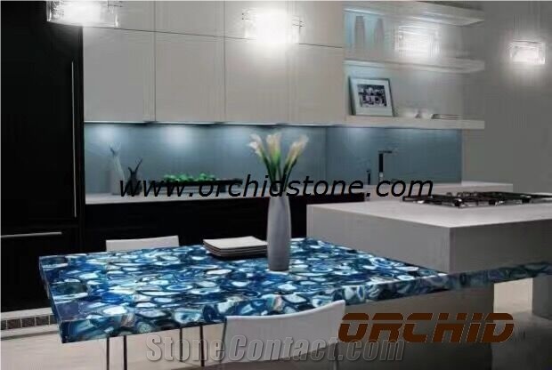 Blue Agate Semiprecious Stone Kitchen Countertops