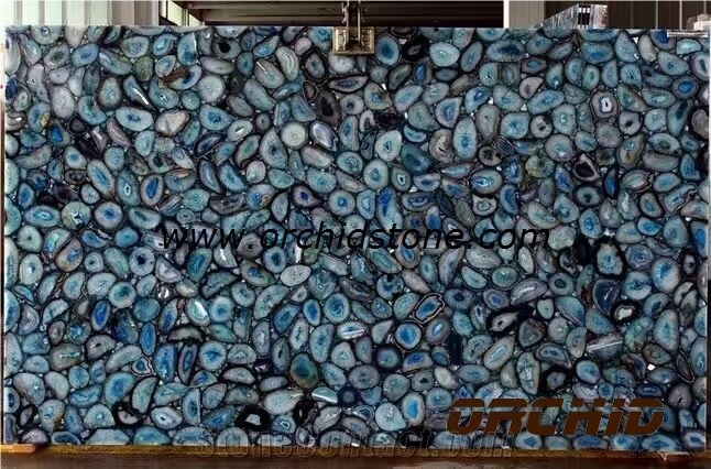 Nature Blue Agate Gemstone Backlit Slabs & Tile