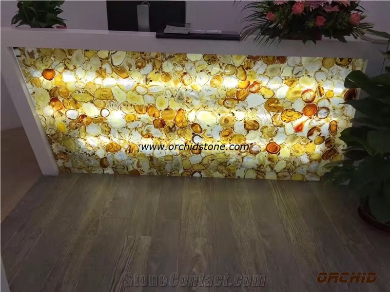 Yellow Agate Decorative Backlit Reception Counter Table
